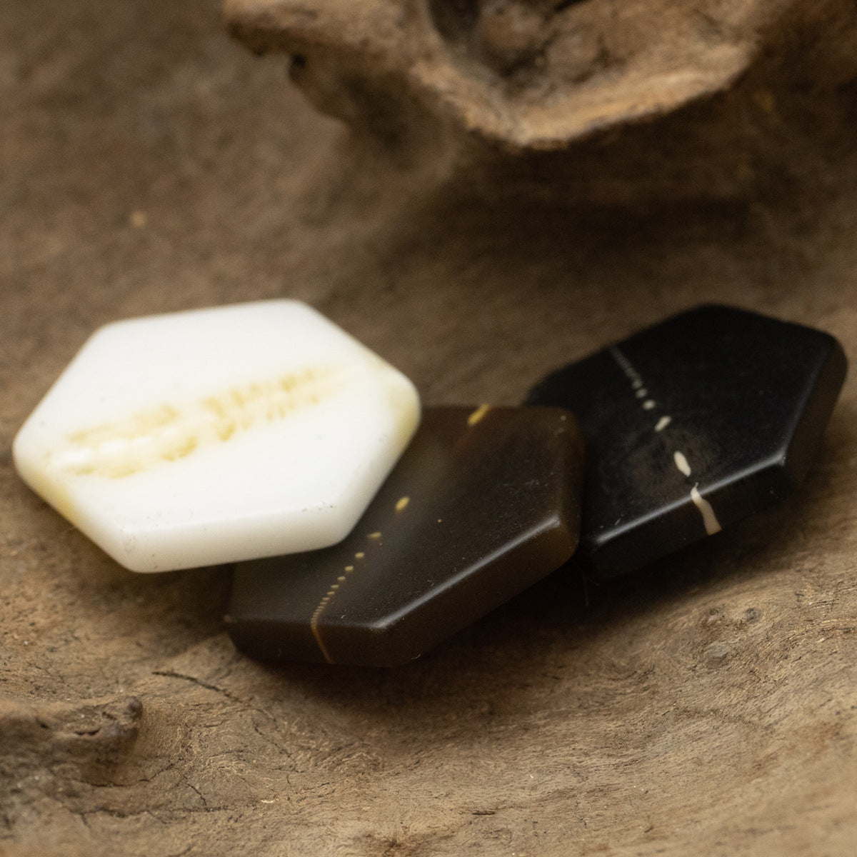 Hexagonal Marble Texture Black Brown White Resin Shank Buttons 10pcs