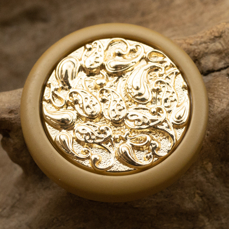 Round Auspicious Cloud Chinese Style Metal Button with Shank 10pcs Khaki