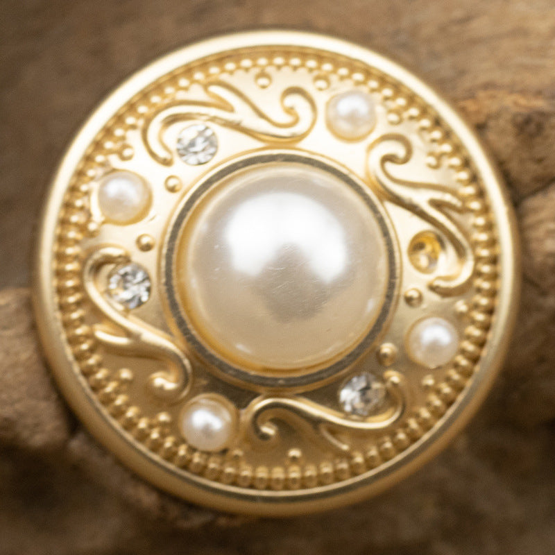 Fog Gold Pearl and Diamond-Inlaid Metal Button with Shank 10pcs Misty Gold