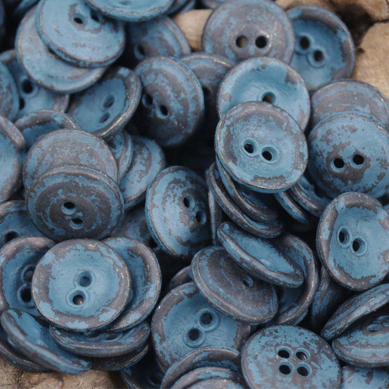 11.5mm Bowl-Shaped Distressed Rust-Colored Metal Buttons 10pcs Blue