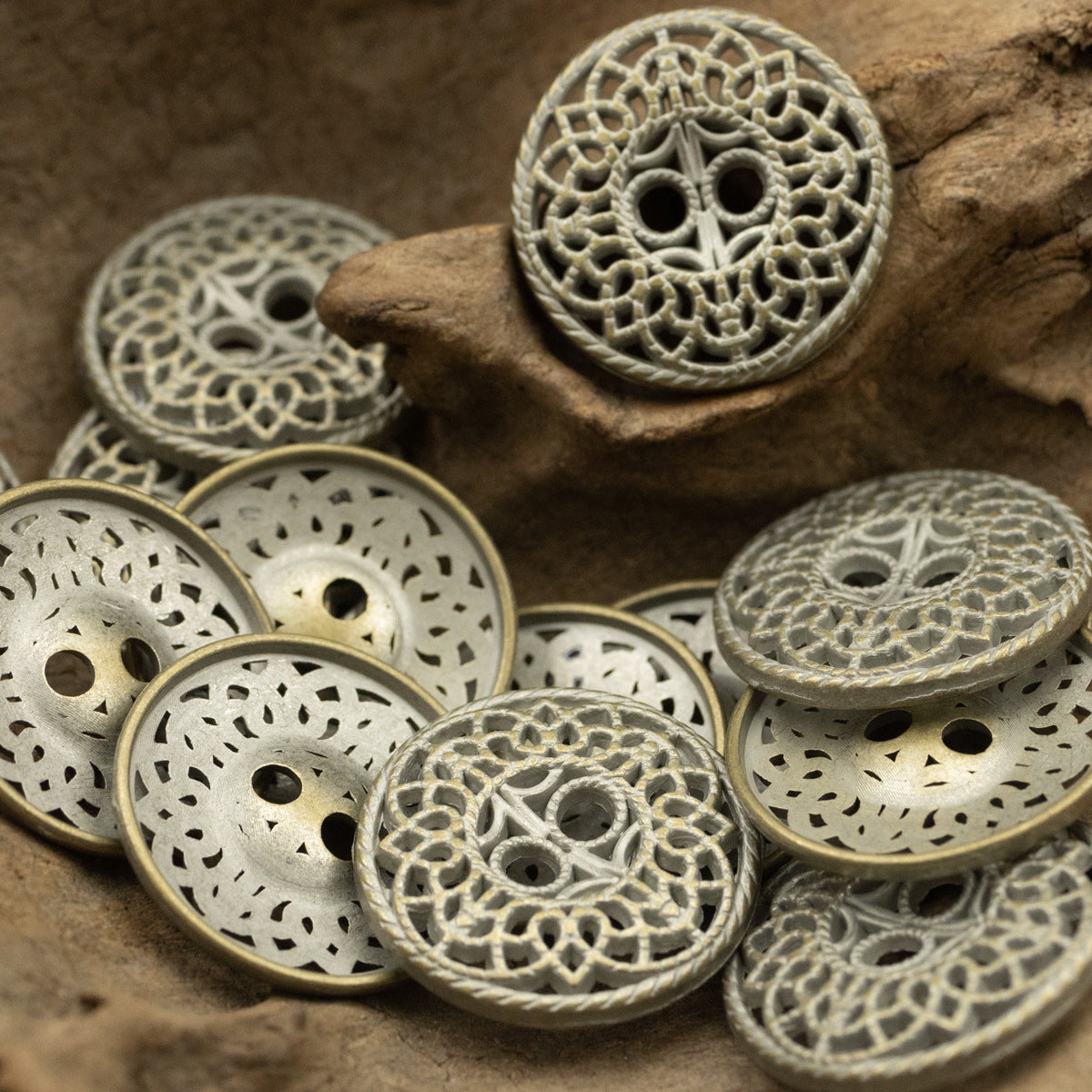 23MM Hollow Antique Tin Bronze Metal Decorative Button 6PCS