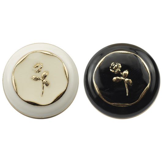 Vintage Oiled Black and White Rose Metal Decorative Buttons 10pcs