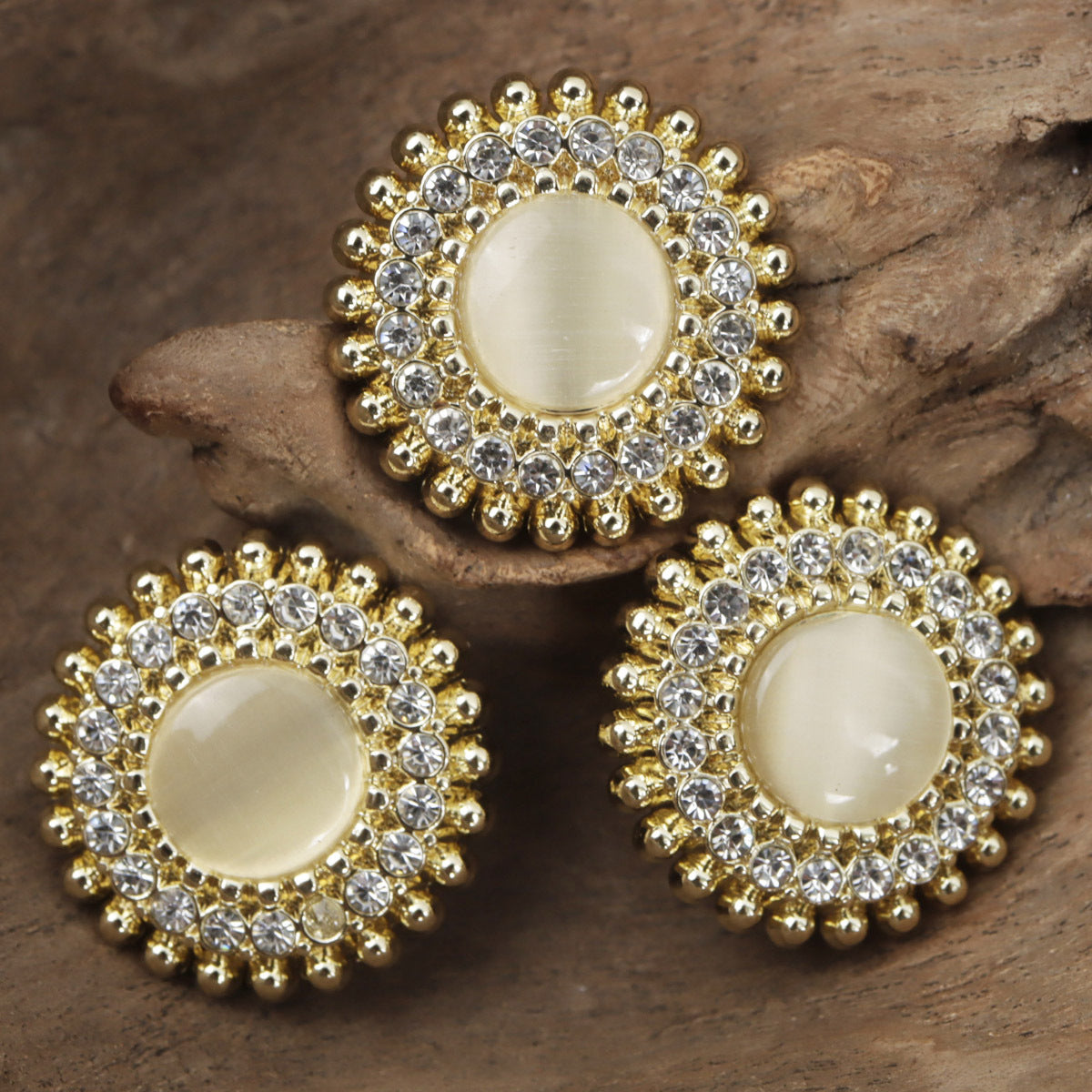 Light Gold Diamond-Encrusted Lace Metal Button with Shank,10pcs