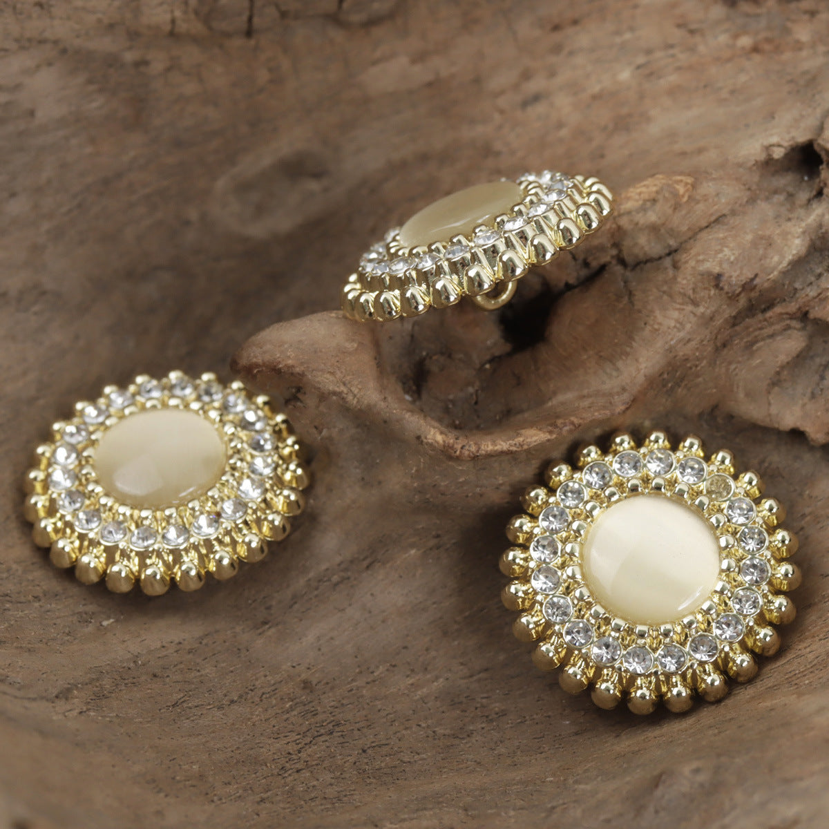 Light Gold Diamond-Encrusted Lace Metal Button with Shank,10pcs