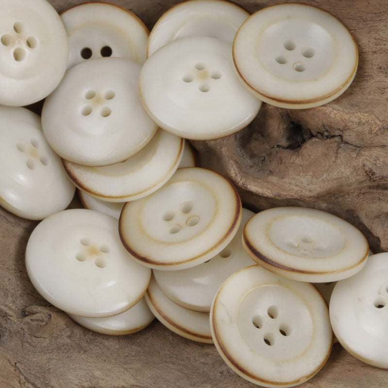 Wide-Edged Burned Natural Palm Fruit Nut Corozo Buttons 10 Pcs Beige
