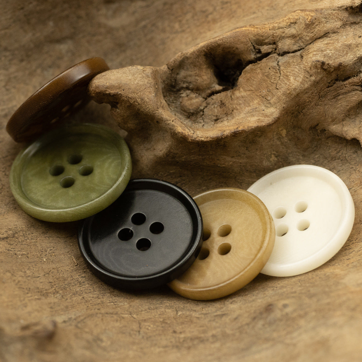 Round 4-Hole Natural Tagut Nut Buttons for Military Green Vests 10pcs