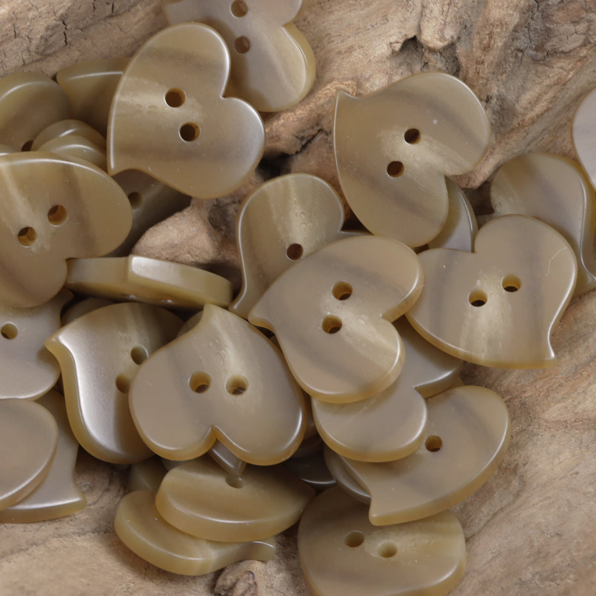 Heart-Shaped Two-Hole Khaki Resin Flat Button 10pcs Deep Khaki