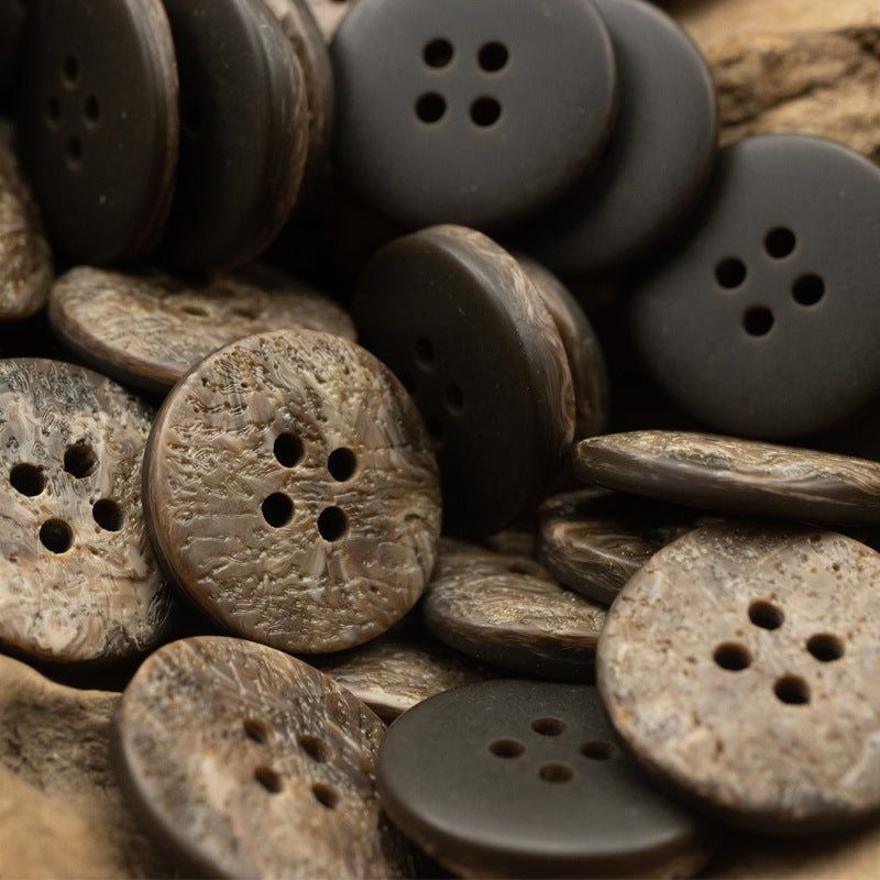 Fashion Resin Flat Coat Buttons with Irregular Texture 10pcs Brown
