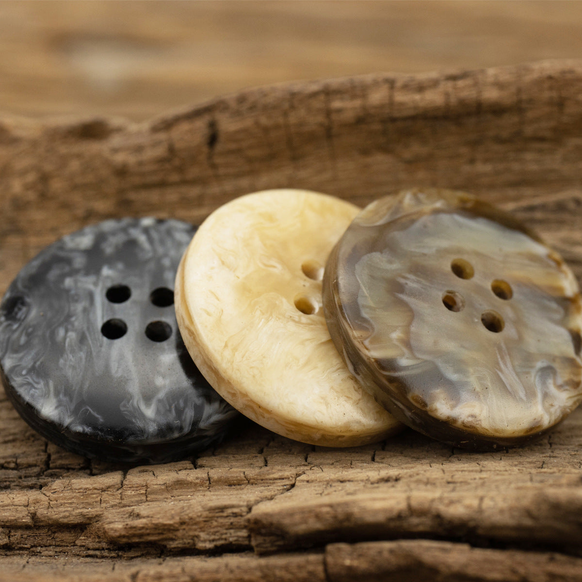 Wide-Brim Marble Texture Milky Coffee-Colored Resin Buttons 20pcs