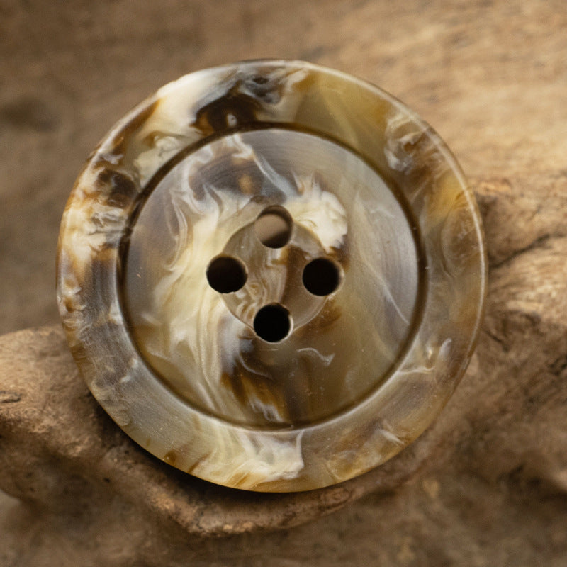 Wide-Brim Marble Texture Milky Coffee-Colored Resin Buttons 20pcs