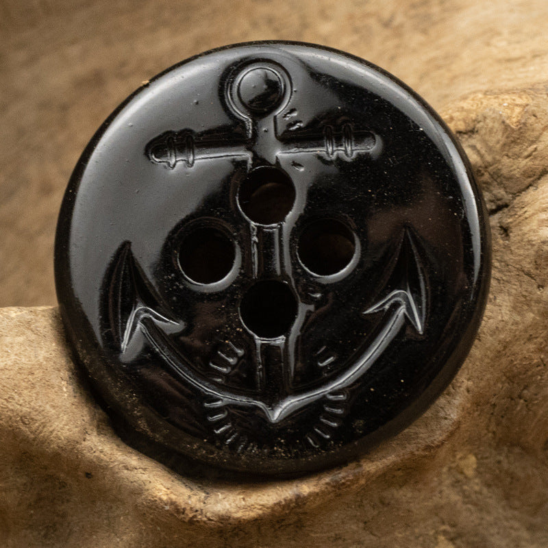 Matte Glossy Black Anchor Pattern Resin Buttons for Sailor Coats 30pcs Glossy Black