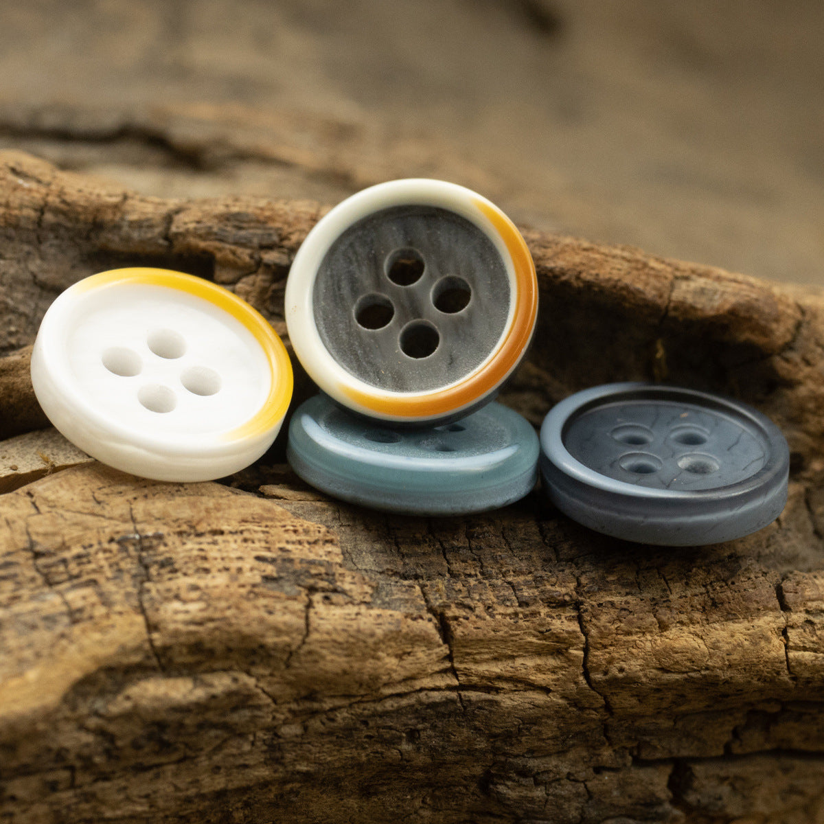 11.5MM Yellow-White and Lake Blue Two-Tone Resin Buttons 40 Pack