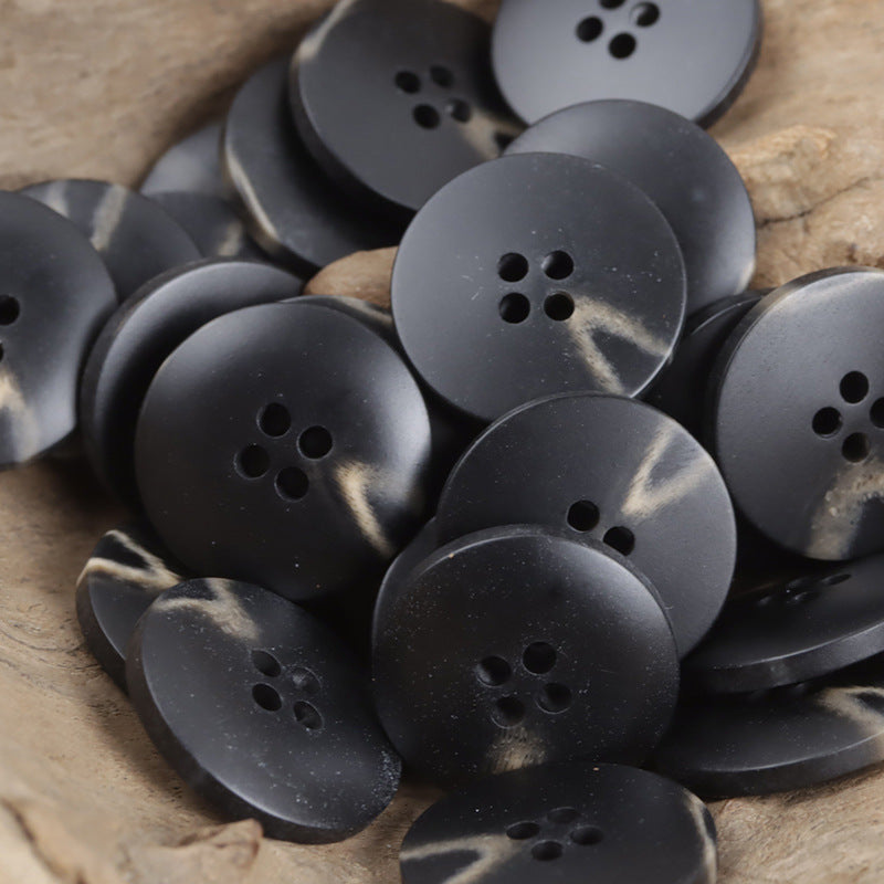 Khaki Brown V-Shaped Beach Pattern Resin Button for Casual Trousers 30pcs Black