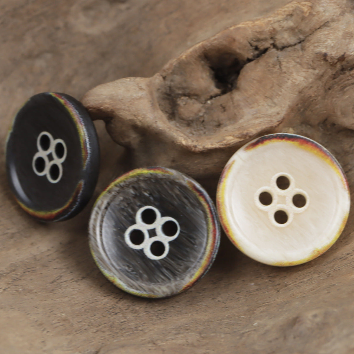 Round 4 Hole Vintage Burnt Imitation Bone Resin Buttons,20pcs