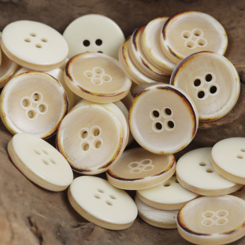 Round 4 Hole Vintage Burnt Imitation Bone Resin Buttons,20pcs Beige