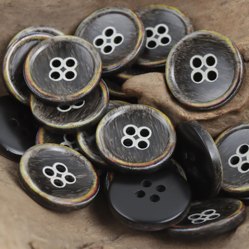 Round 4 Hole Vintage Burnt Imitation Bone Resin Buttons,20pcs Brown