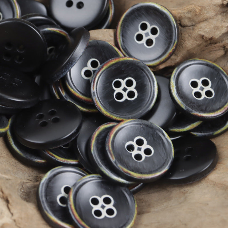 Round 4 Hole Vintage Burnt Imitation Bone Resin Buttons,20pcs Black