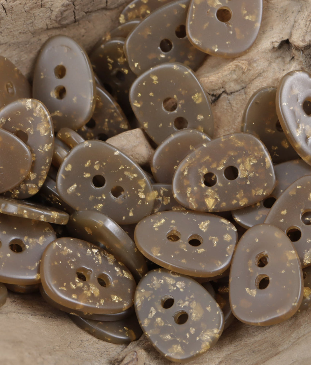 Oval Brown Resin Buttons Gold Foil Texture Earthy Tone 30PCS Coffee