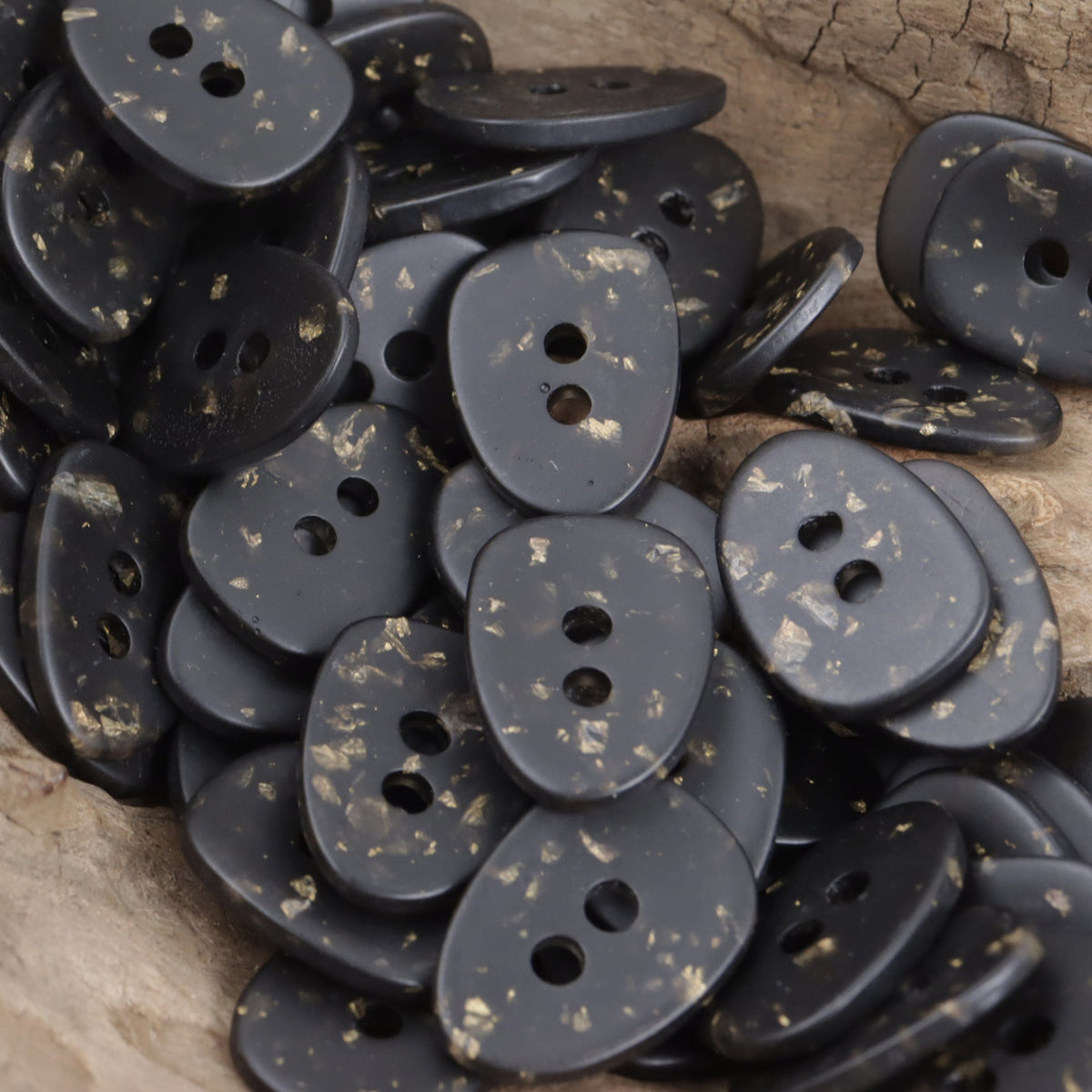 Oval Brown Resin Buttons Gold Foil Texture Earthy Tone 30PCS Black