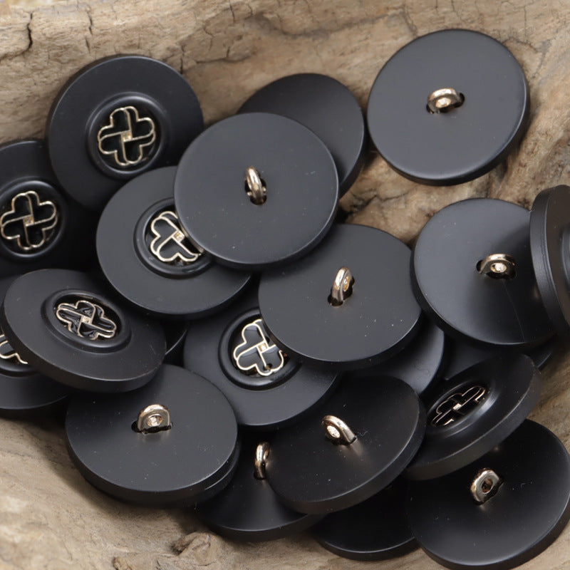 White Khaki Black Small Flower Resin Buttons with Metal Shanks 10pcs Black