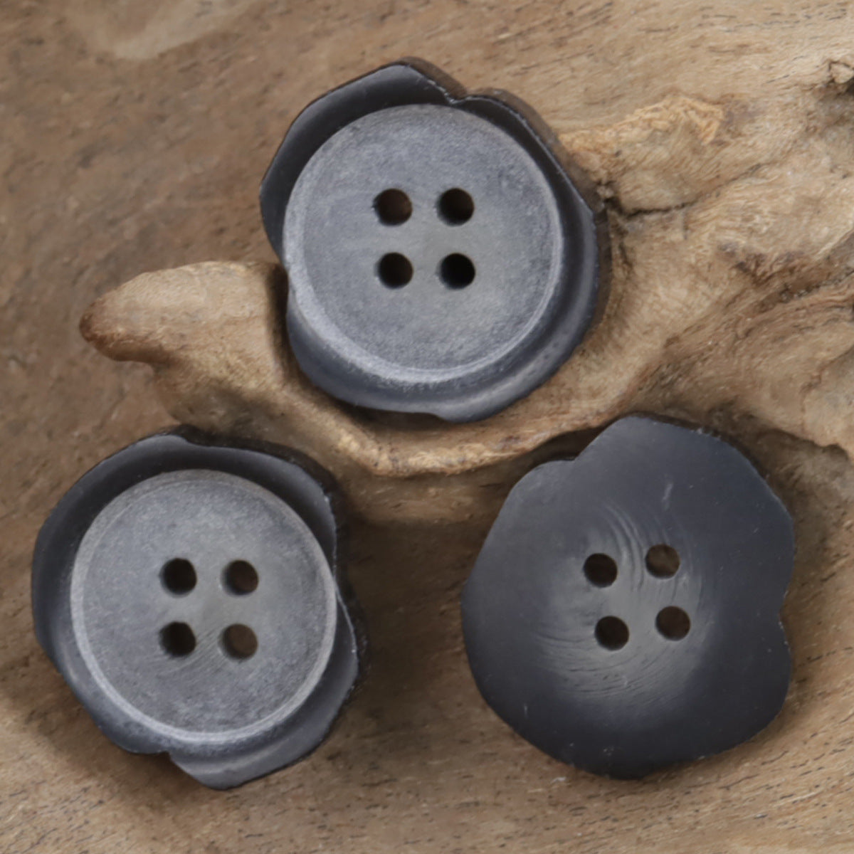 Irregular Chipped Matte Black Four-Hole Resin Buttons 20PCS