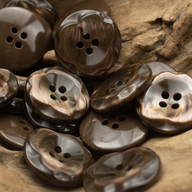 25mm Dazzling Color Flower Resin Buttons for Woolen Coats - 10pcs Coffee