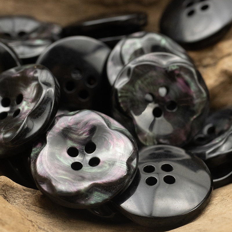 25mm Dazzling Color Flower Resin Buttons for Woolen Coats - 10pcs Black