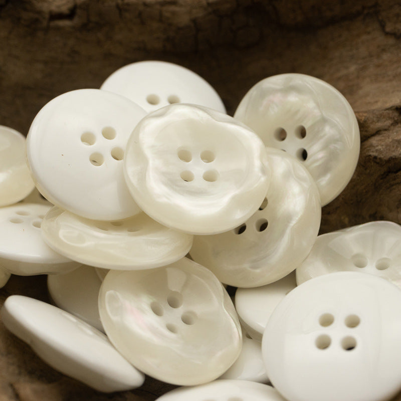 25mm Dazzling Color Flower Resin Buttons for Woolen Coats - 10pcs White