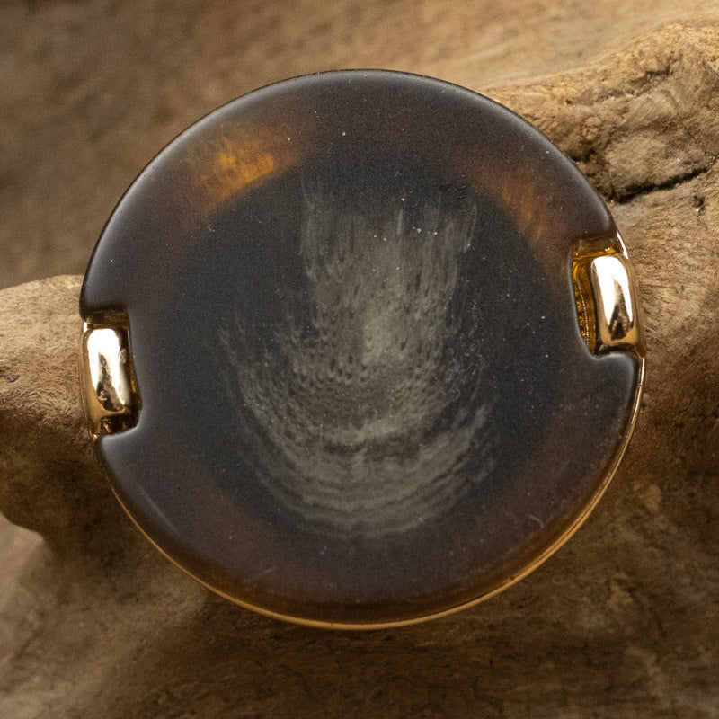 Metal Rimmed Khaki Yellow Patterned Resin Button 10pcs Coffee