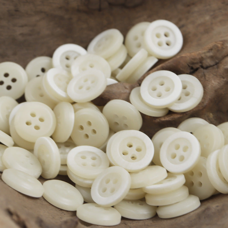 Wide-Edged Wood Grain Resin Buttons for Polo Shirts Collar,50PCS White