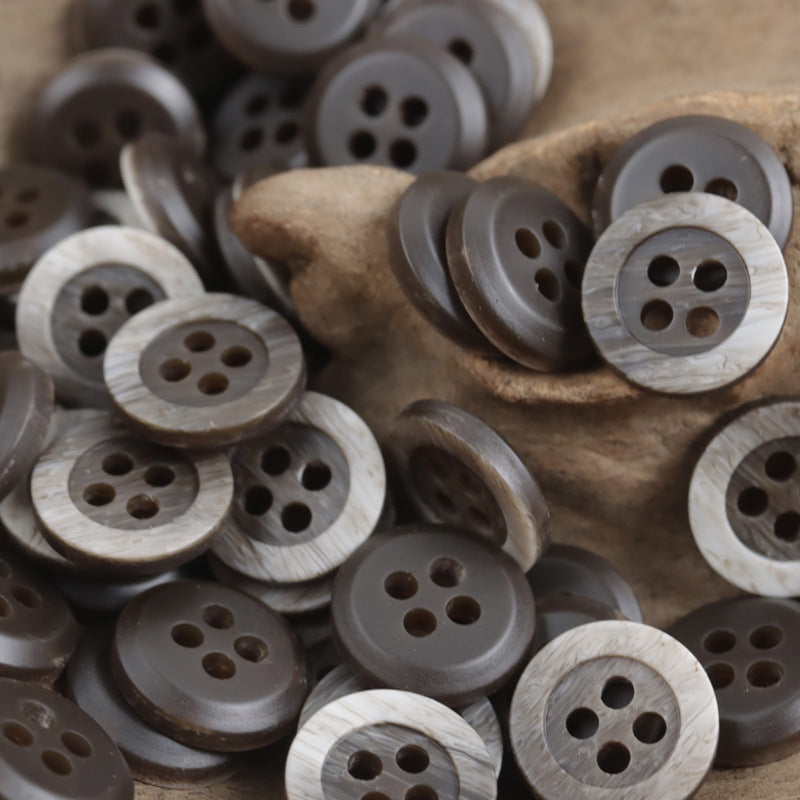Wide-Edged Wood Grain Resin Buttons for Polo Shirts Collar,50PCS Brown
