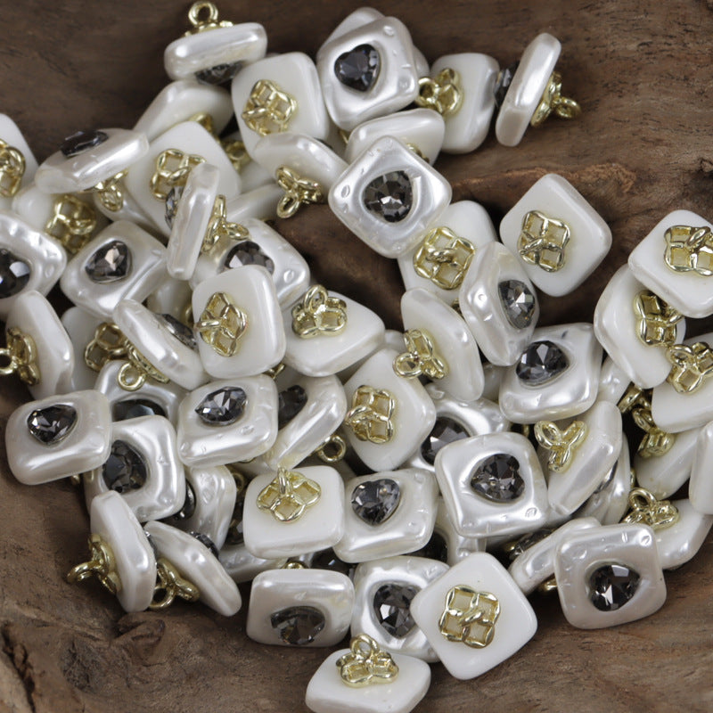 12mm Jade Green Ocean Heart Resin Button with Metal Shank 10pcs Square Gray