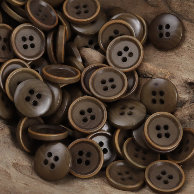 15mm Burnt-Edge Four-Hole Natural Fruit Buttons for Linen Dresses 10PCS Coffee
