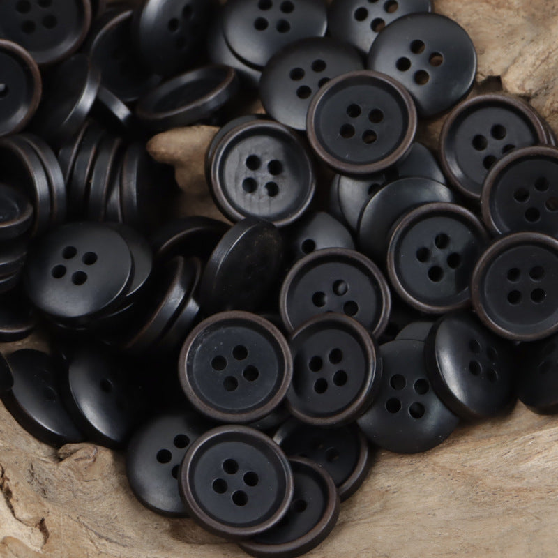 15mm Burnt-Edge Four-Hole Natural Fruit Buttons for Linen Dresses 10PCS Black