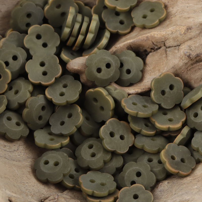 11.5mm Matte Floral Natural Tagut Nut Buttons for Kids 20pcs Green