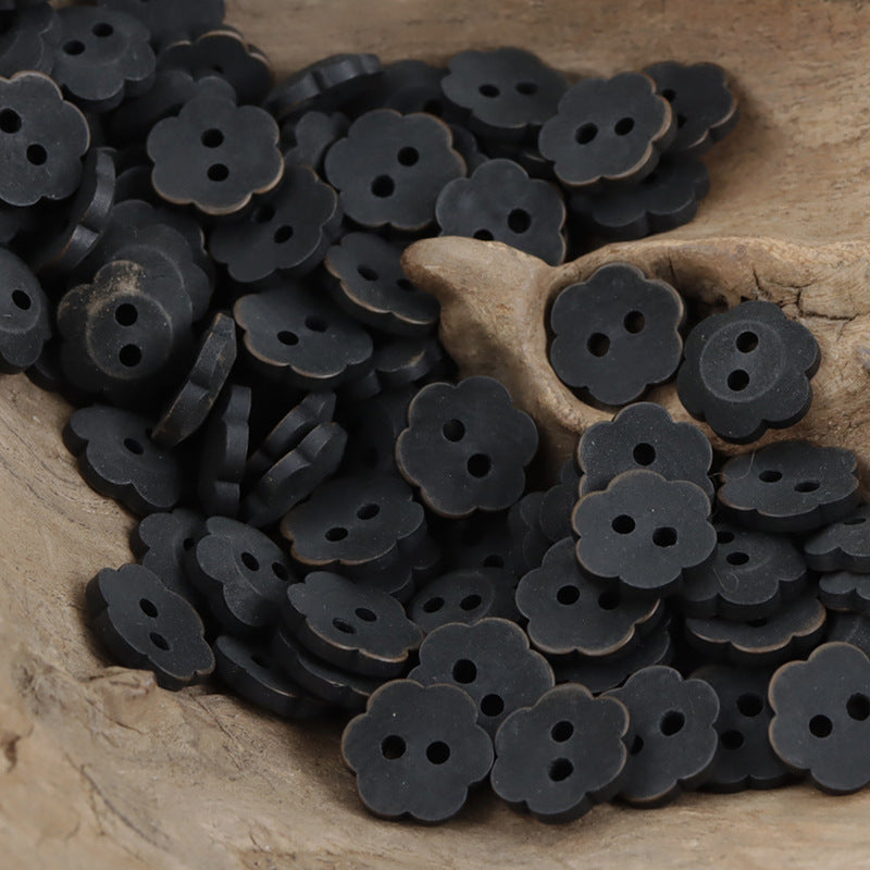 11.5mm Matte Floral Natural Tagut Nut Buttons for Kids 20pcs Black