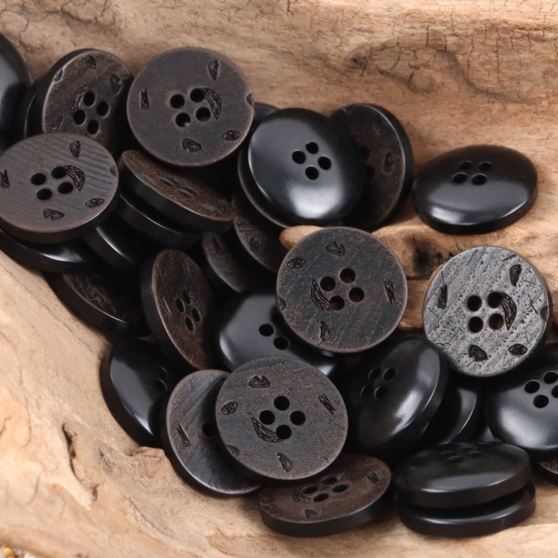 Iris Natural Tagut Nut Buttons for Haute Couture Suits 5pcs Black