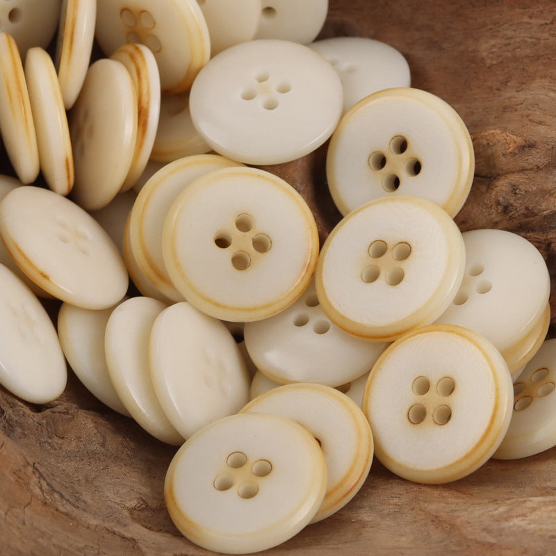 Vintage Caramel Palm Fruit Buttons Flame-Edged,10pcs Beige