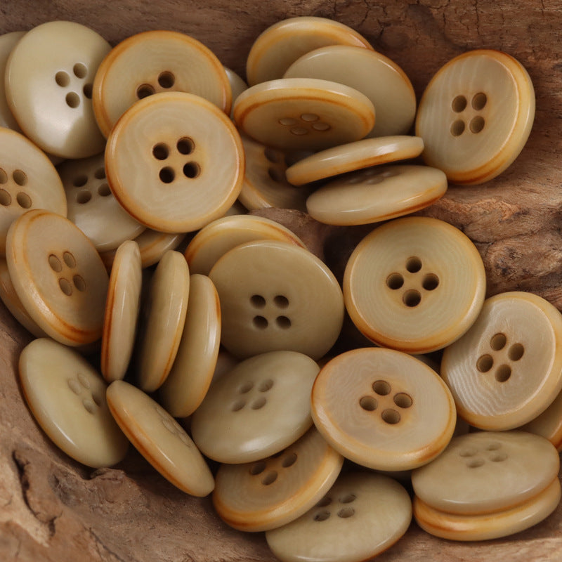 Vintage Caramel Palm Fruit Buttons Flame-Edged,10pcs Yellow