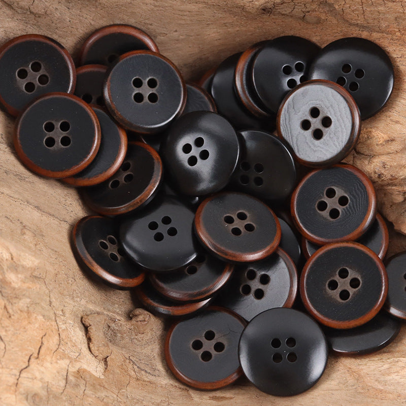 Vintage Caramel Palm Fruit Buttons Flame-Edged,10pcs Black