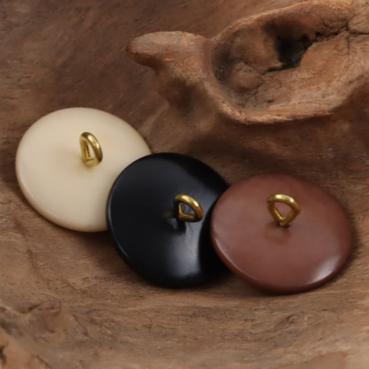 Burnt-Edge Natural Tagut Nut Buttons with Golden Shanks for Knitwear 10pcs