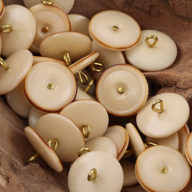 Burnt-Edge Natural Tagut Nut Buttons with Golden Shanks for Knitwear 10pcs Beige