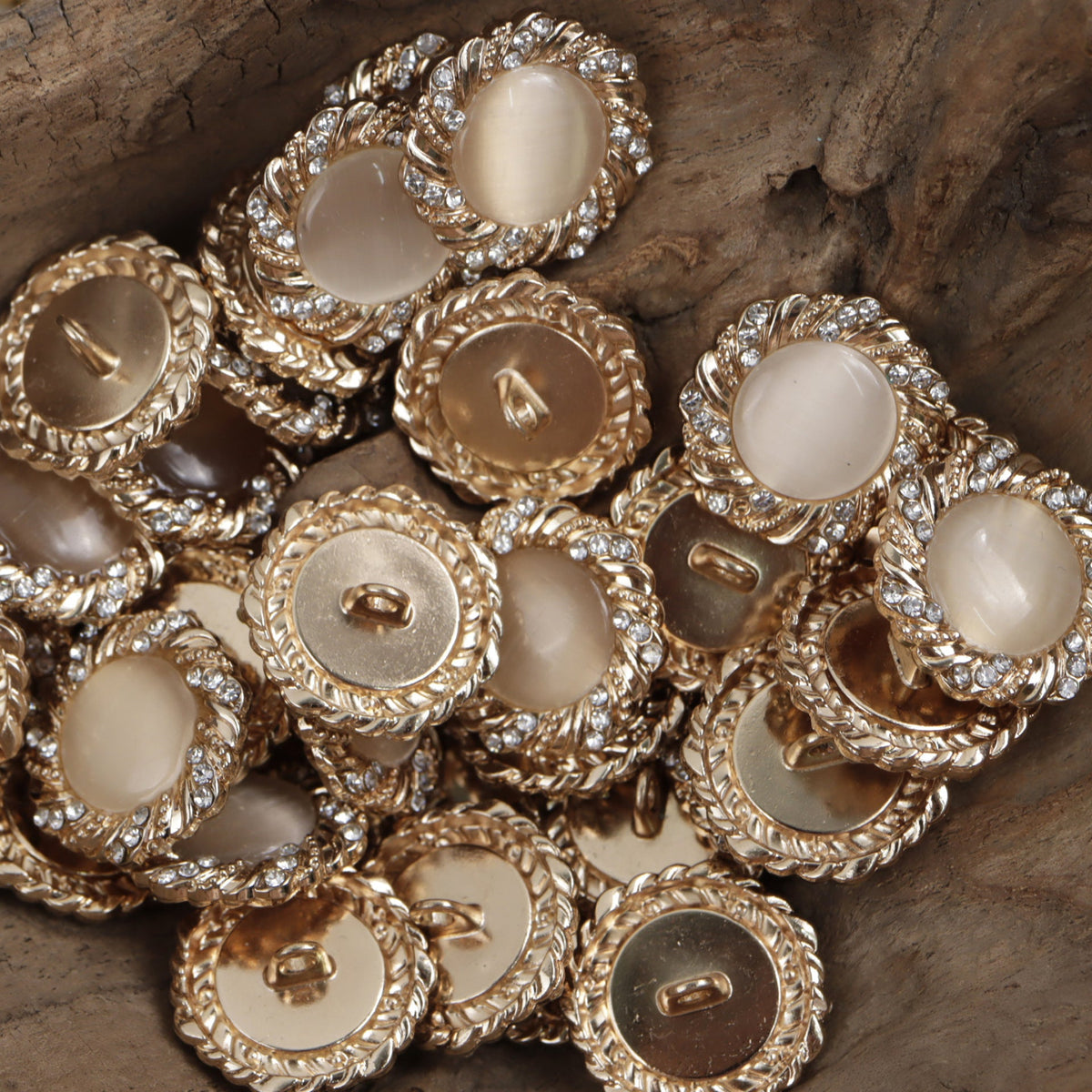 Lace Inlaid with Diamonds Rose Gold Shiny Black Metal Button 10pcs Rose Gold
