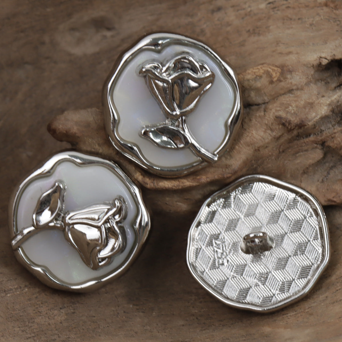 Silver Rose Decorative Metal Buttons for Tweed Blazer 10pcs
