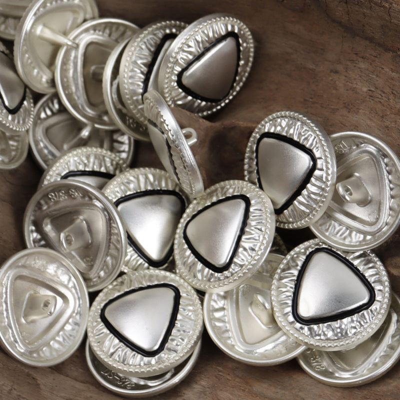18mm 23mm Bronze Silver Triangle Pattern Metal Shank Buttons 10pcs Silver