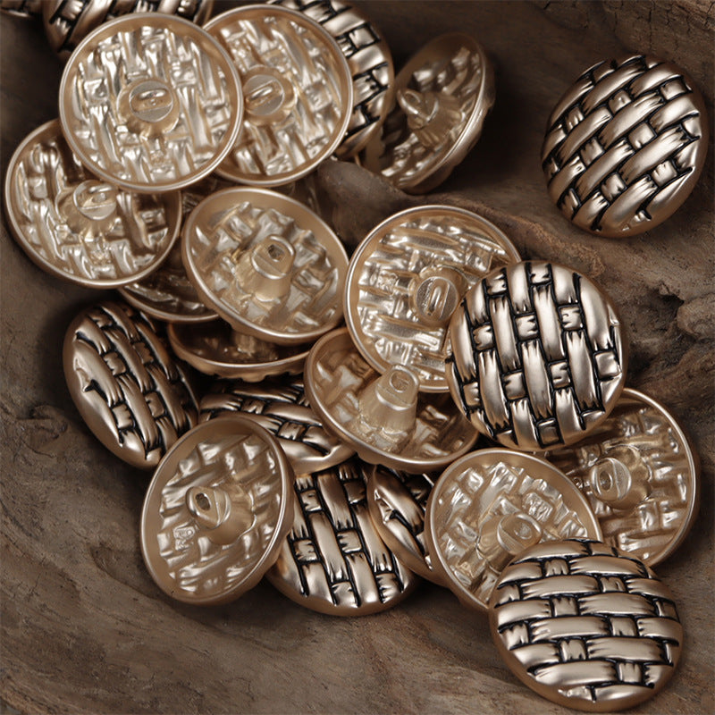 Gold Silver Metal Buttons with Black Lacquer Woven Pattern 10pcs Gold
