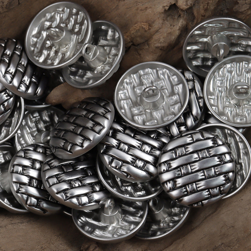 Gold Silver Metal Buttons with Black Lacquer Woven Pattern 10pcs Silver