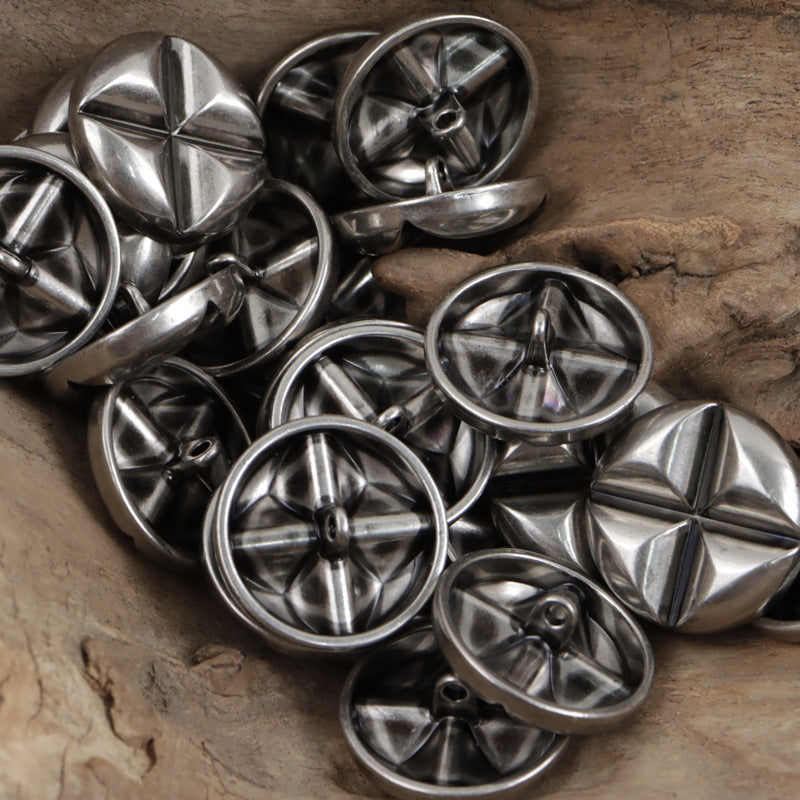 18mm 23mm Bronze Silver Antique X-Pattern Metal Shank Buttons 10pcs Silver
