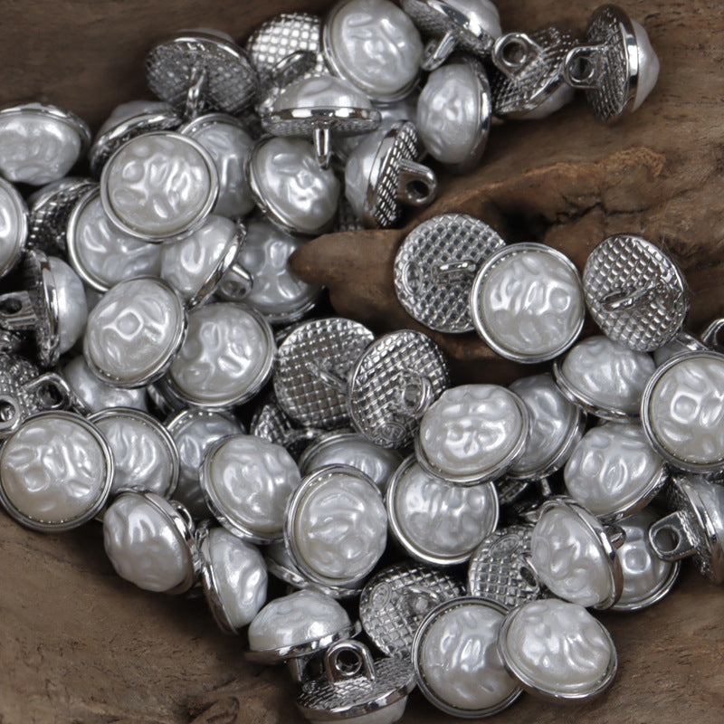 11.5mm Chinese Style Metal Base Buttons for Hanfu Skirt 10pcs White