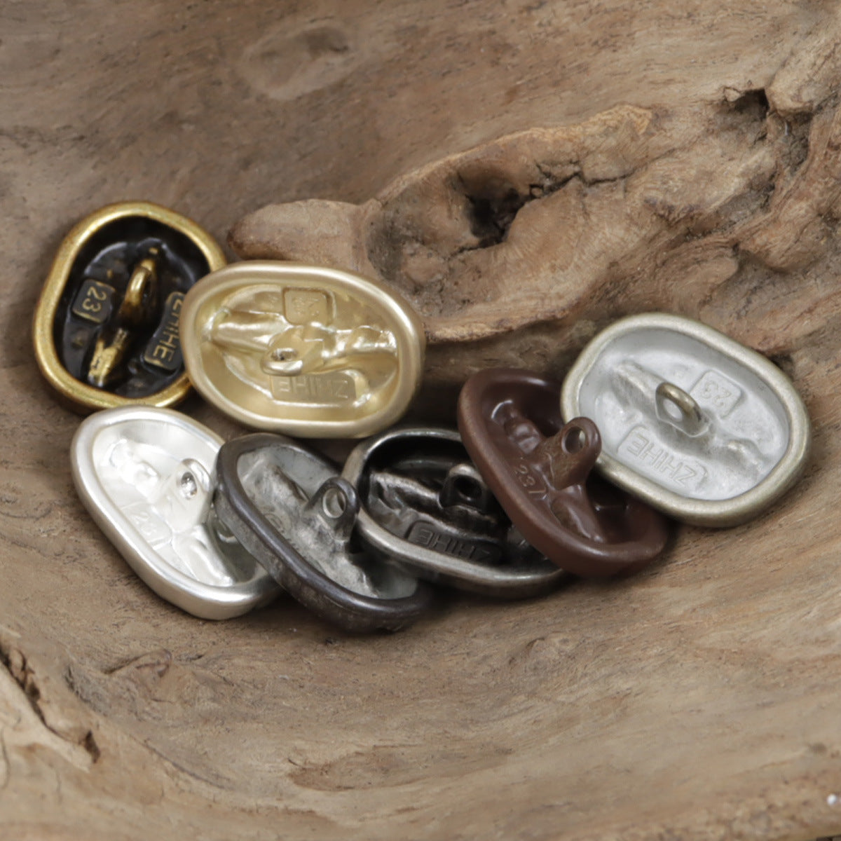 Distressed Decorative Coffee Bean Metal Buttons,10pcs
